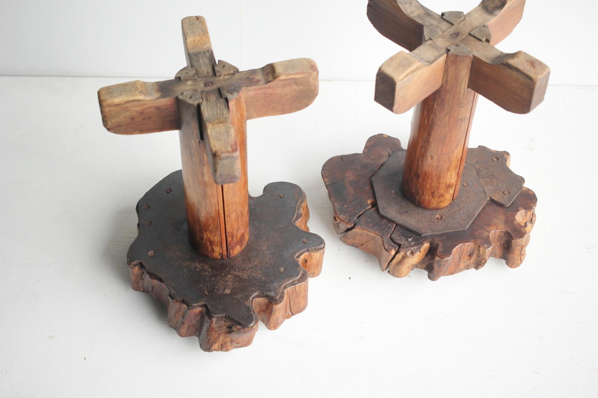 Japanese Antiques Natural wood stools, set of 2 Wabisabi Primitive Stool For Sale 10