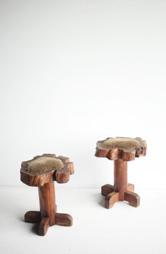 Japanese Antiques Natural wood stools, set of 2 Wabisabi Primitive Stool