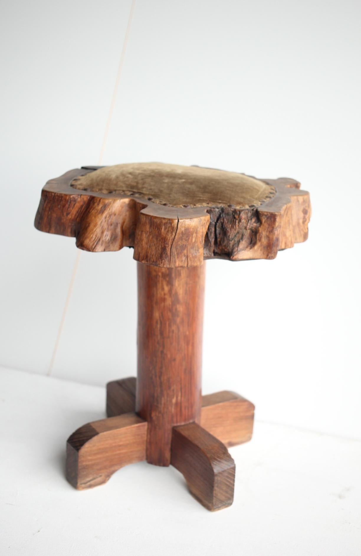20th Century Japanese Antiques Natural wood stools, set of 2 Wabisabi Primitive Stool For Sale