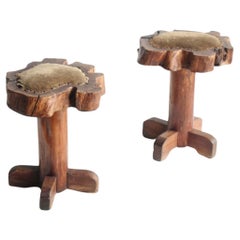 Japanese Antiques Natural wood stools, set of 2 Wabisabi Primitive Stool