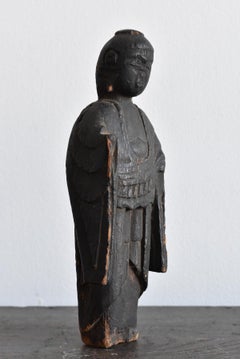 Japanese Antiques Old Wooden Buddha Statue "Nyorai" Late Edo Period 1750-1850