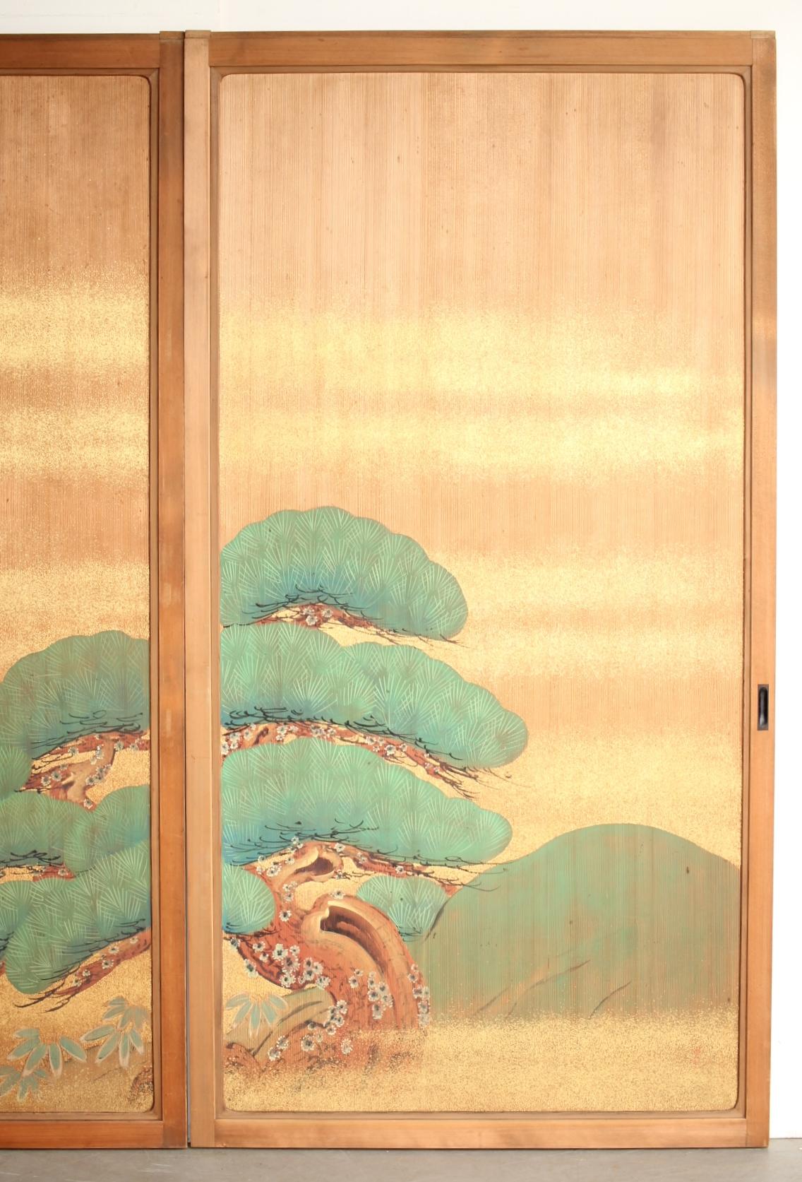 Hand-Painted Japanese Antiques Pine Trees, Panel Painting/Sliding Door Painting, 2 Pieces set For Sale