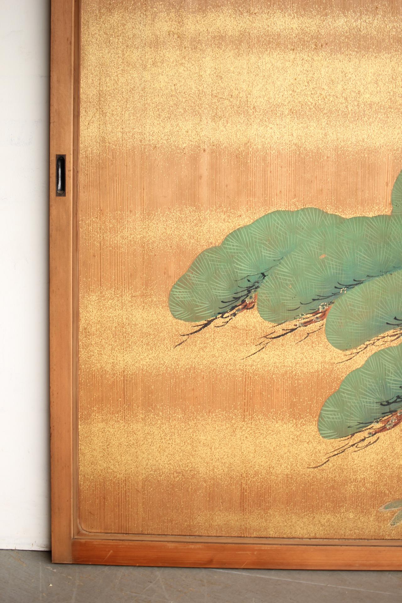Japanese Antiques Pine Trees, Panel Painting/Sliding Door Painting, 2 Pieces set In Good Condition For Sale In Niiza, JP