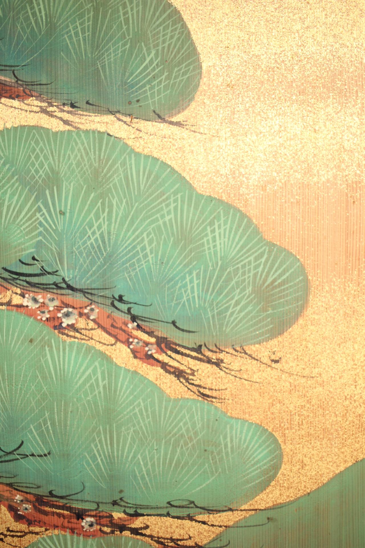 Japanese Antiques Pine Trees, Panel Painting/Sliding Door Painting, 2 Pieces set For Sale 3