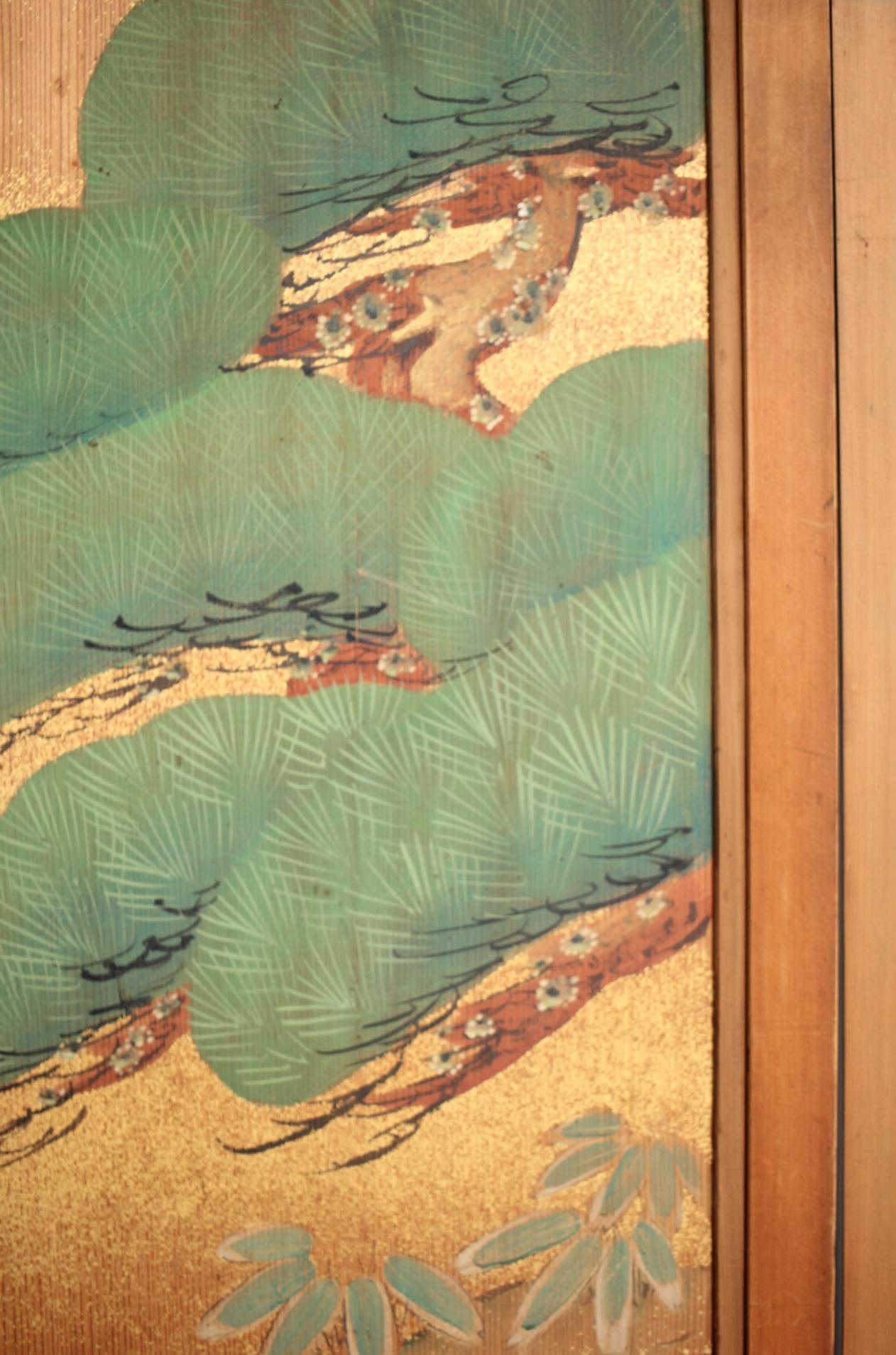20th Century Japanese Antiques Pine Trees, Panel Painting/Sliding Door Painting, 2 Pieces set For Sale