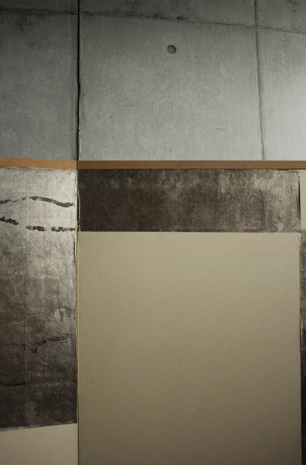 Paper Old Japanese Plain and silver Classic&modern checkered 2panel folding screen
