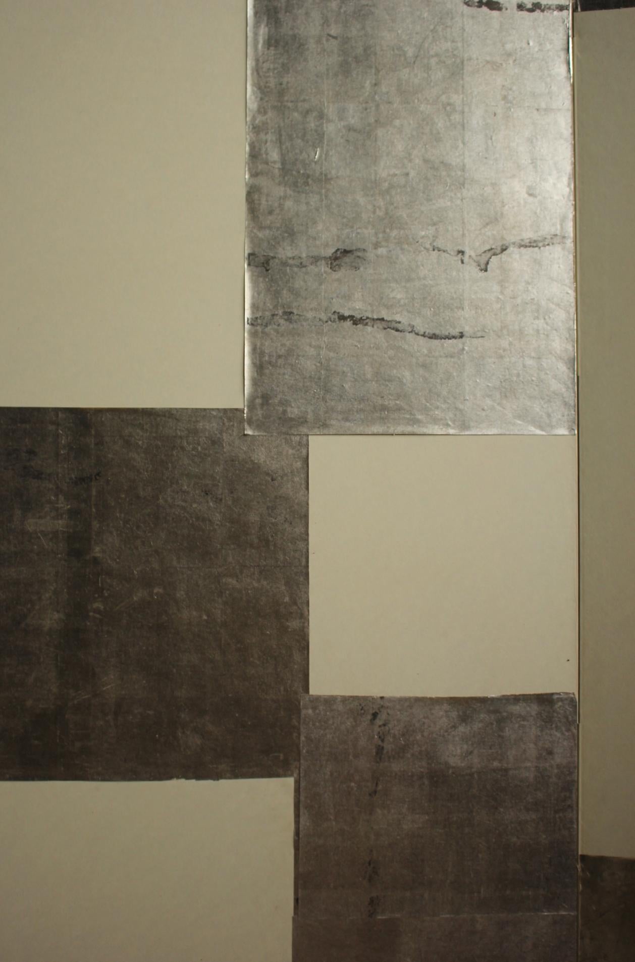 Old Japanese Plain and silver Classic&modern checkered 2panel folding screen 2