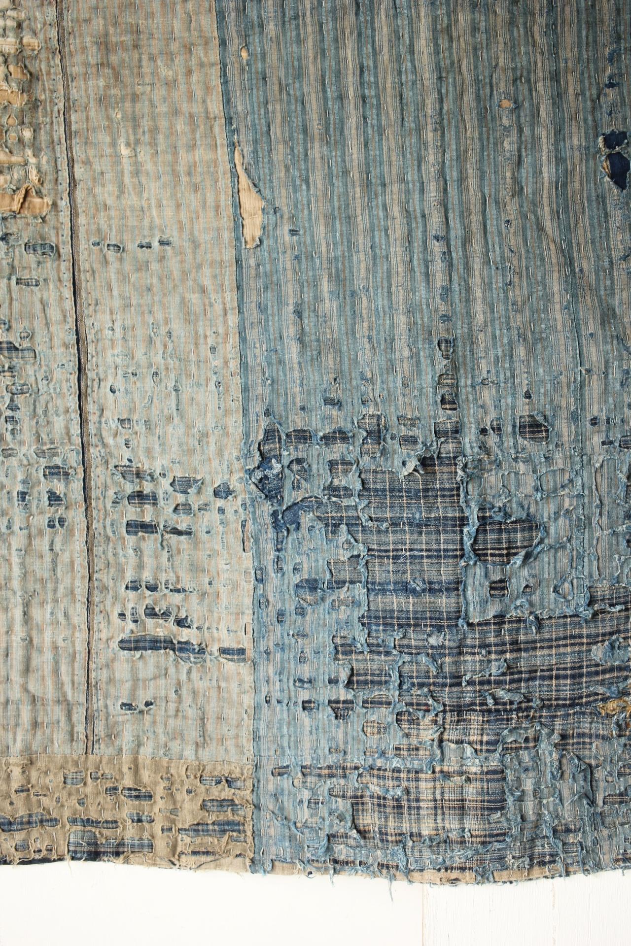 Japanese Antiques Primitive Art BORO Indigo-dyed Sashiko Old Cloth For Sale 4