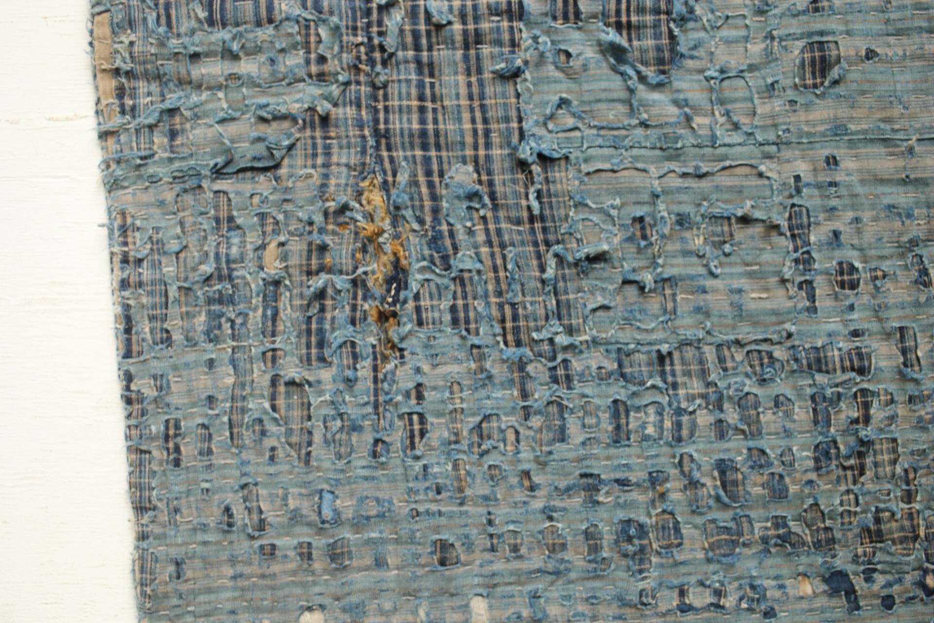 Japanese Antiques Primitive Art BORO Indigo-dyed Sashiko Old Cloth For Sale 7