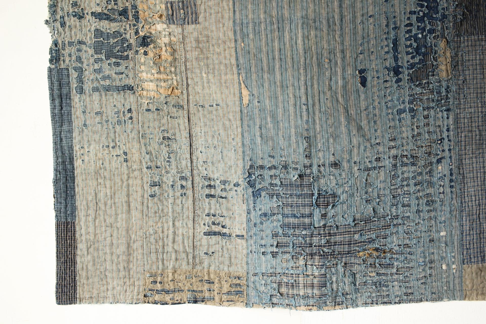 Japanese Antiques Primitive Art BORO Indigo-dyed Sashiko Old Cloth For Sale 8