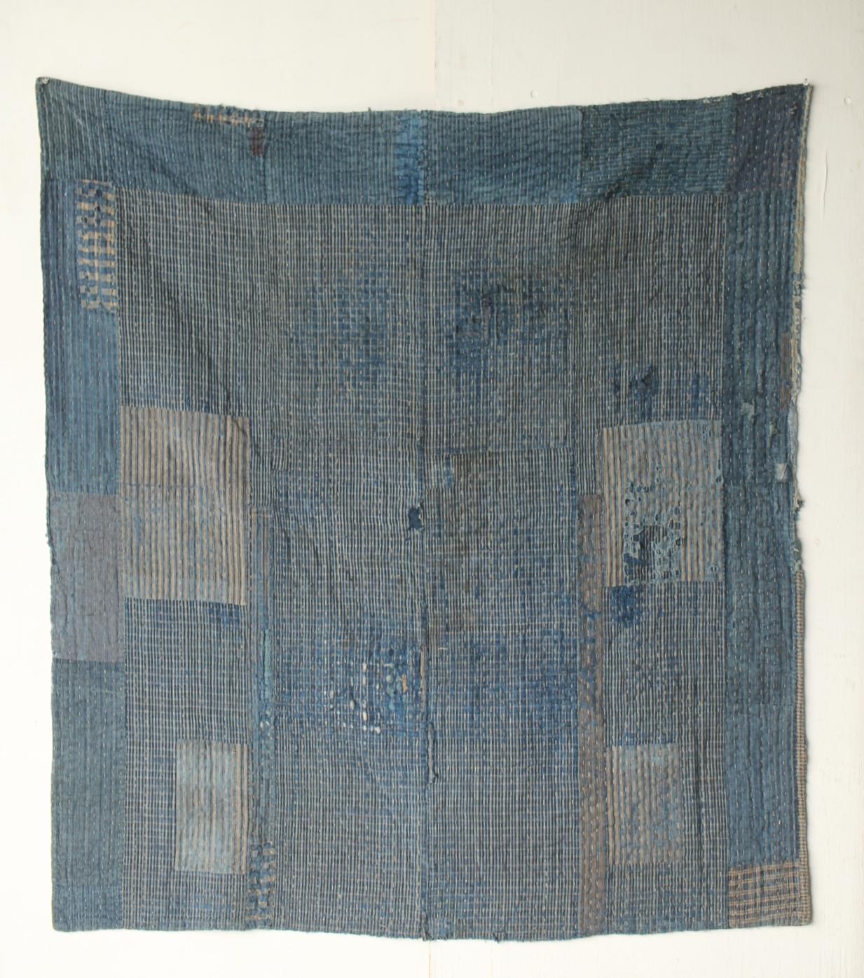 Japanese Antiques Primitive Art BORO Indigo-dyed Sashiko Old Cloth For Sale 9