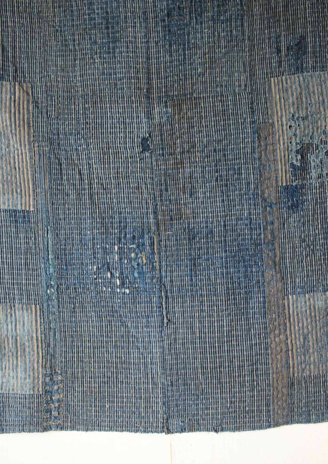 Japanese Antiques Primitive Art BORO Indigo-dyed Sashiko Old Cloth For Sale 10
