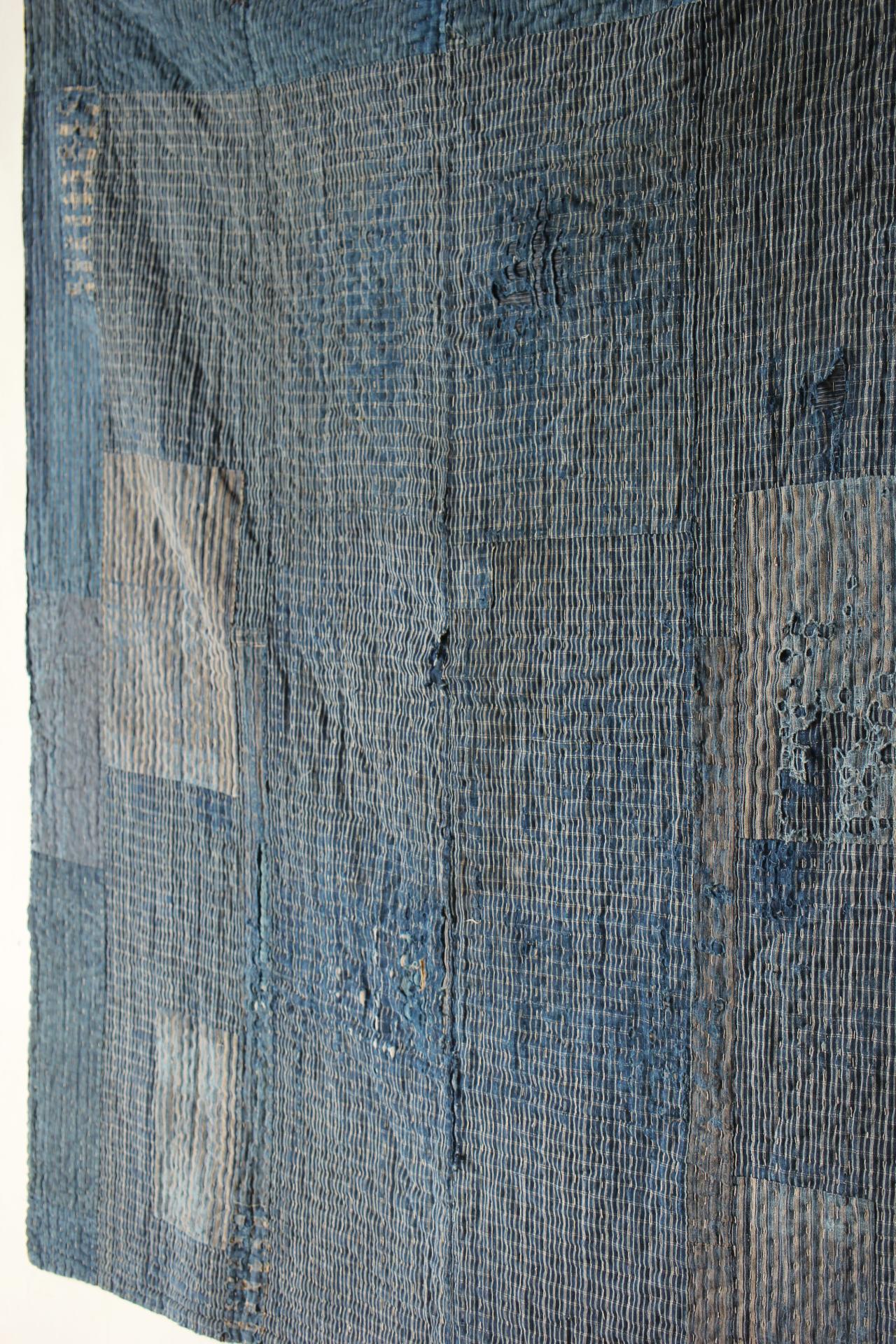 Japanese Antiques Primitive Art BORO Indigo-dyed Sashiko Old Cloth For Sale 14