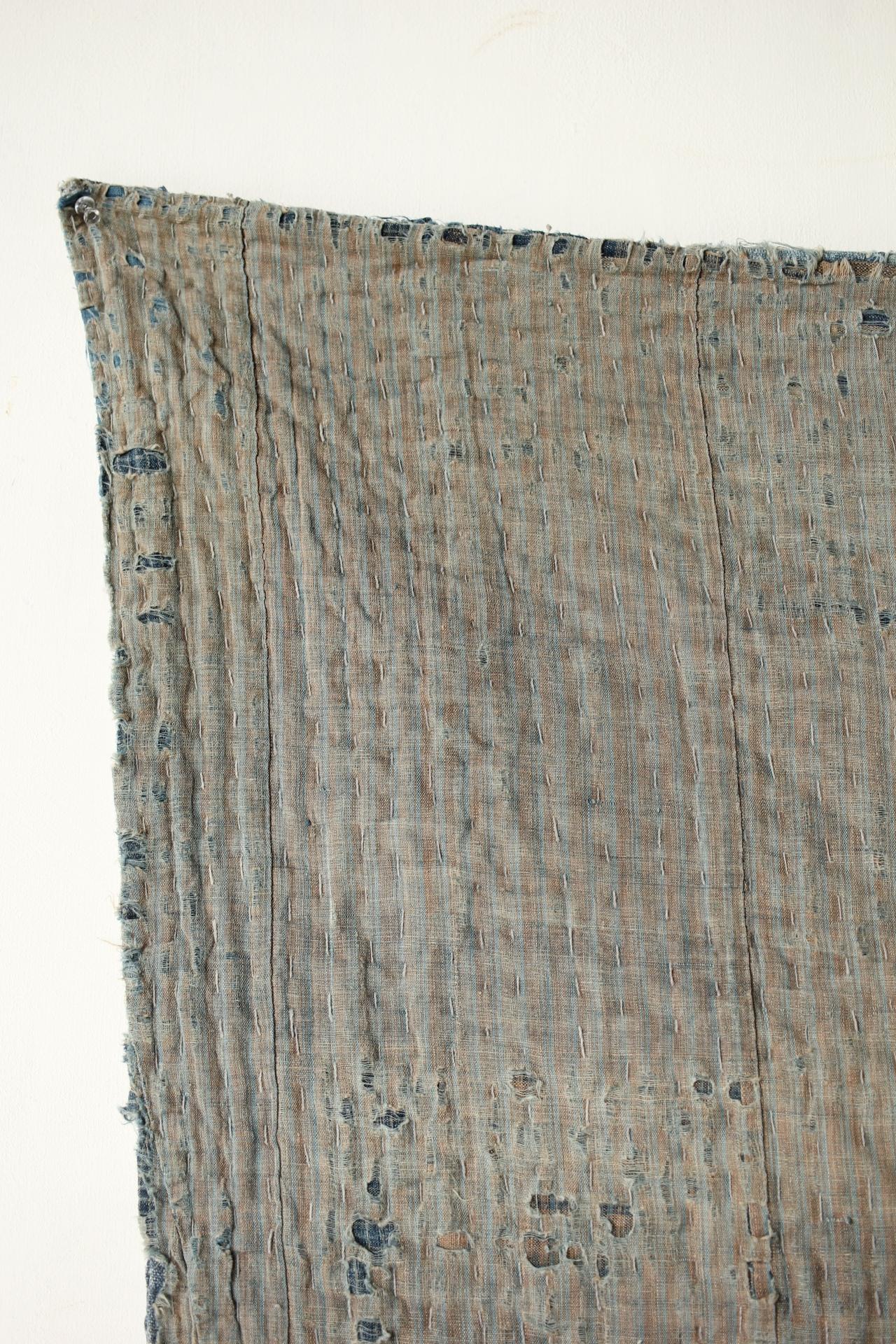 19th Century Japanese Antiques Primitive Art BORO Indigo-dyed Sashiko Old Cloth For Sale