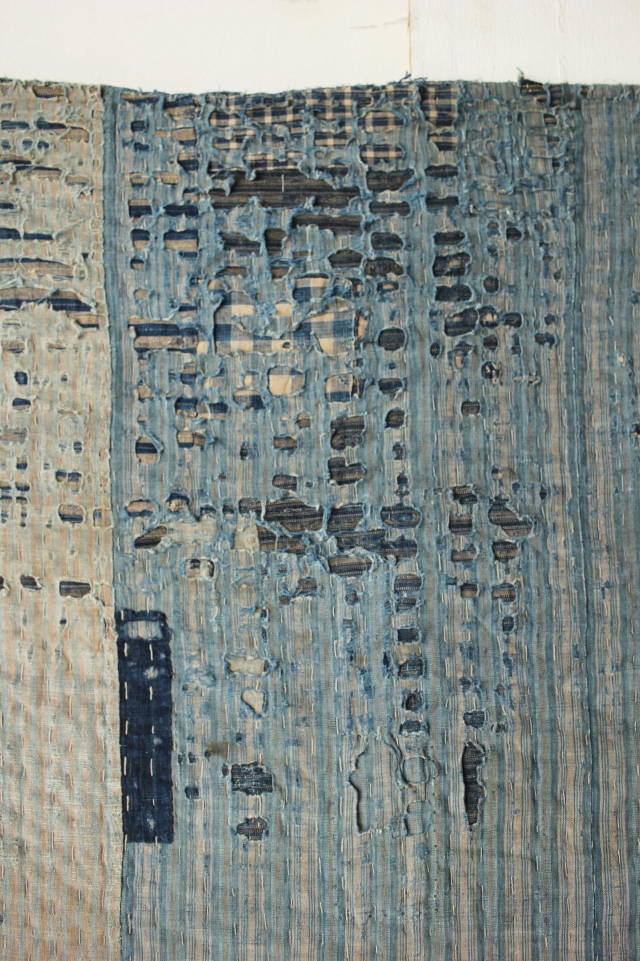 Japanese Antiques Primitive Art BORO Indigo-dyed Sashiko Old Cloth For Sale 1