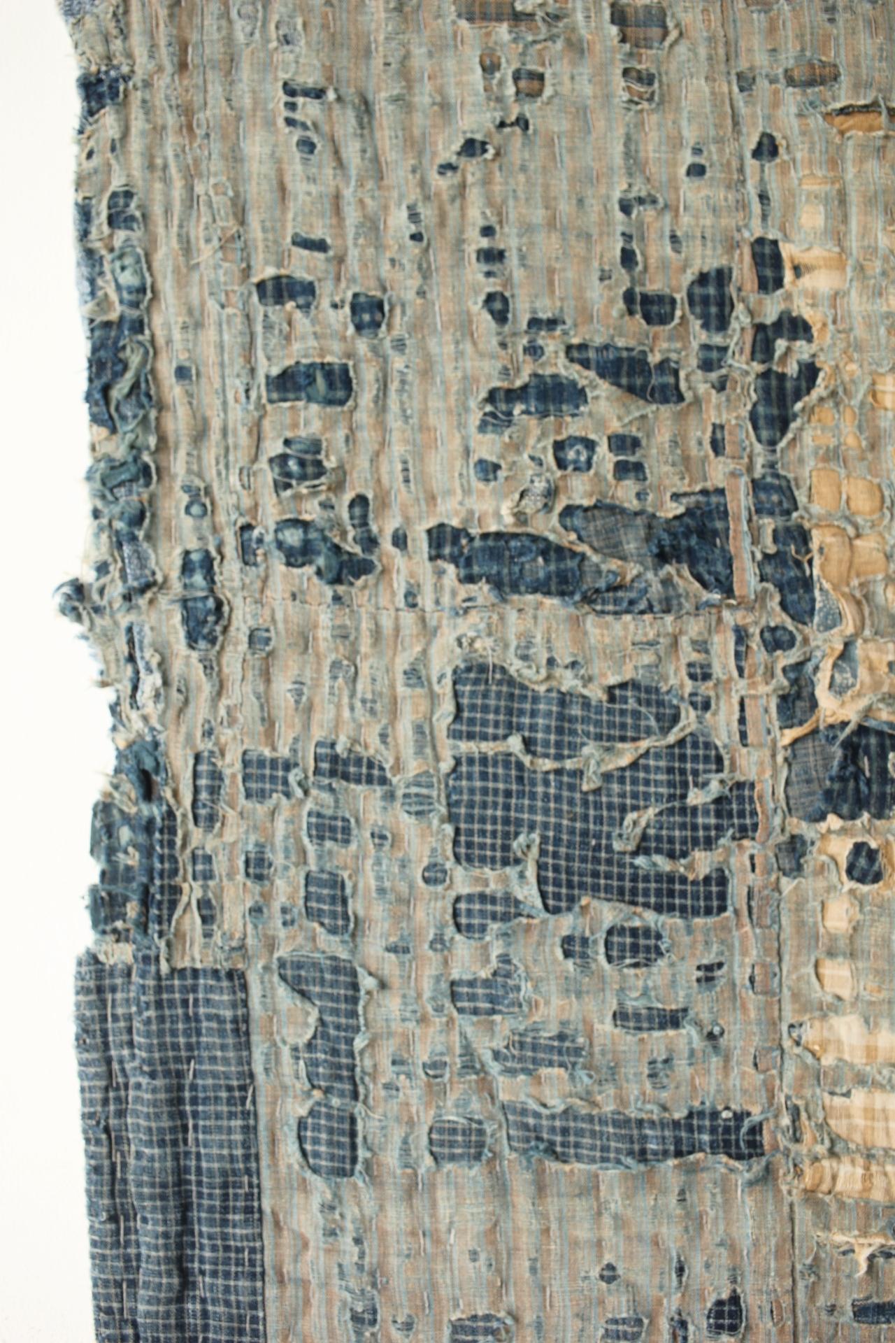 Japanese Antiques Primitive Art BORO Indigo-dyed Sashiko Old Cloth For Sale 2