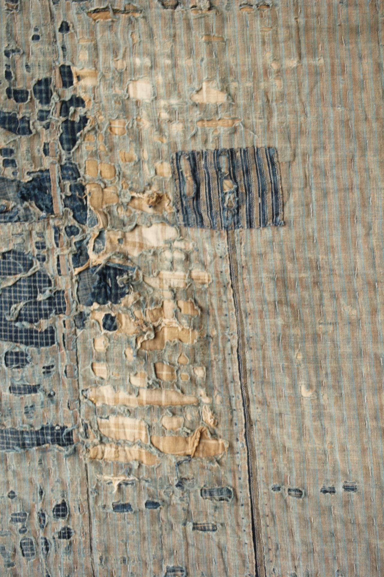 Japanese Antiques Primitive Art BORO Indigo-dyed Sashiko Old Cloth For Sale 3