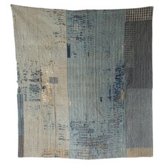 Ancien tissu de Sashiko BORO, art primitif japonais, teinté indigo
