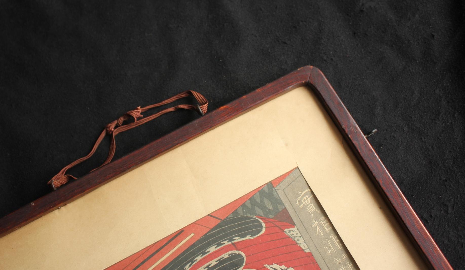 Japanese Antiques Shiro Kasamatsu. Large lantern of Asakusa Kannon-do. Woodblock For Sale 10