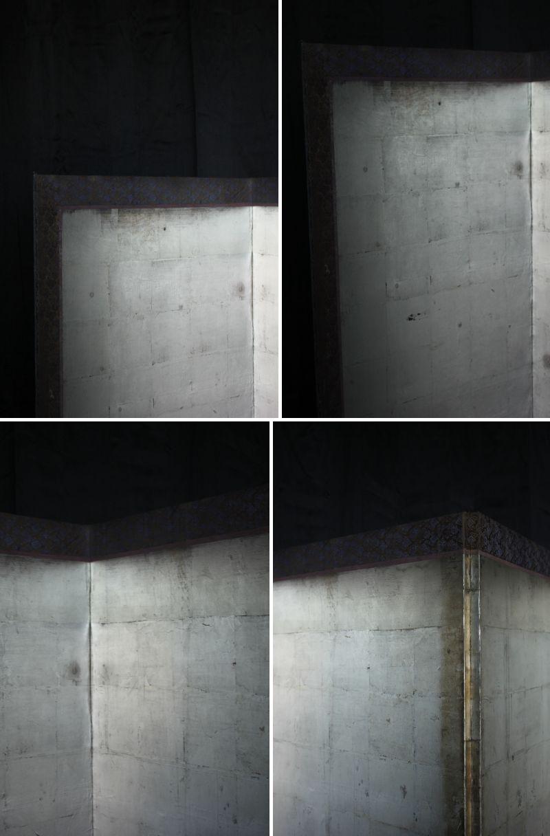 B7 Japanese Antiques Silver Screen, 6-panel Byobu For Sale 8