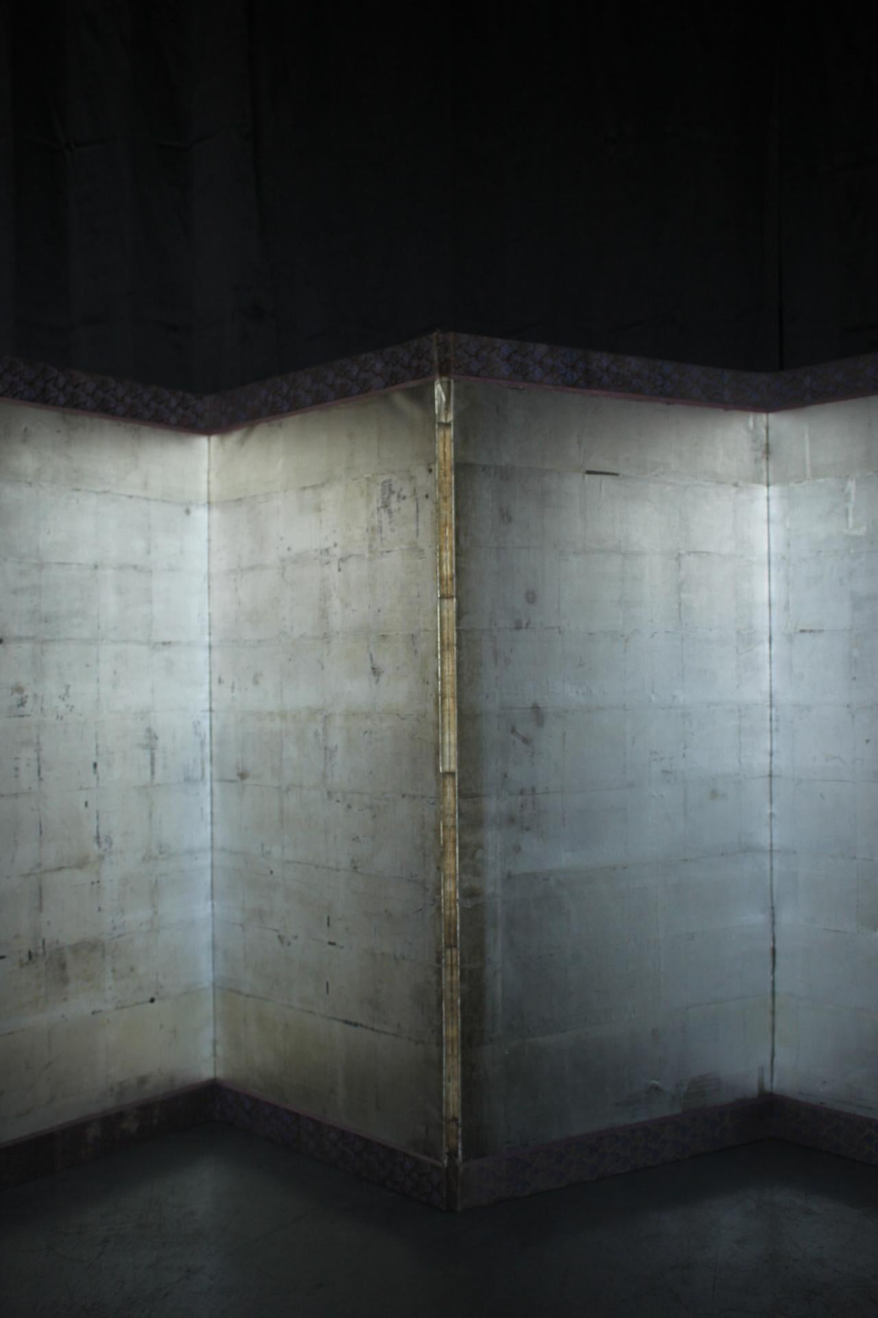 Hand-Crafted B7 Japanese Antiques Silver Screen, 6-panel Byobu For Sale