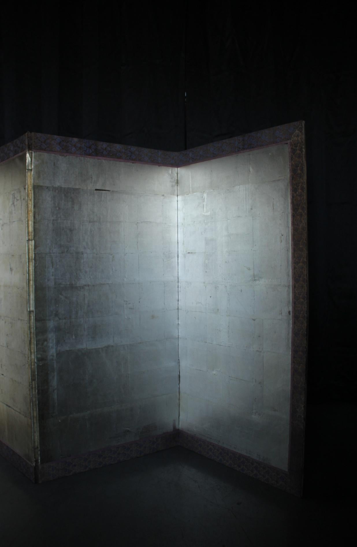 B7 Japanese Antiques Silver Screen, 6-panel Byobu For Sale 2