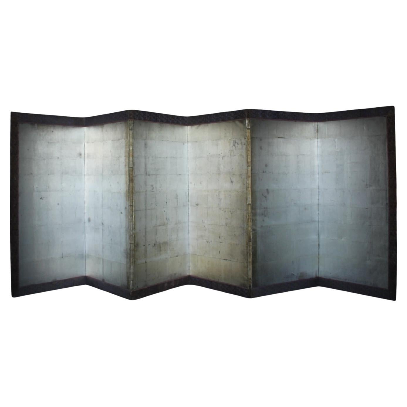 Japanese Antiques Silver Screen, 6-panel Byobu