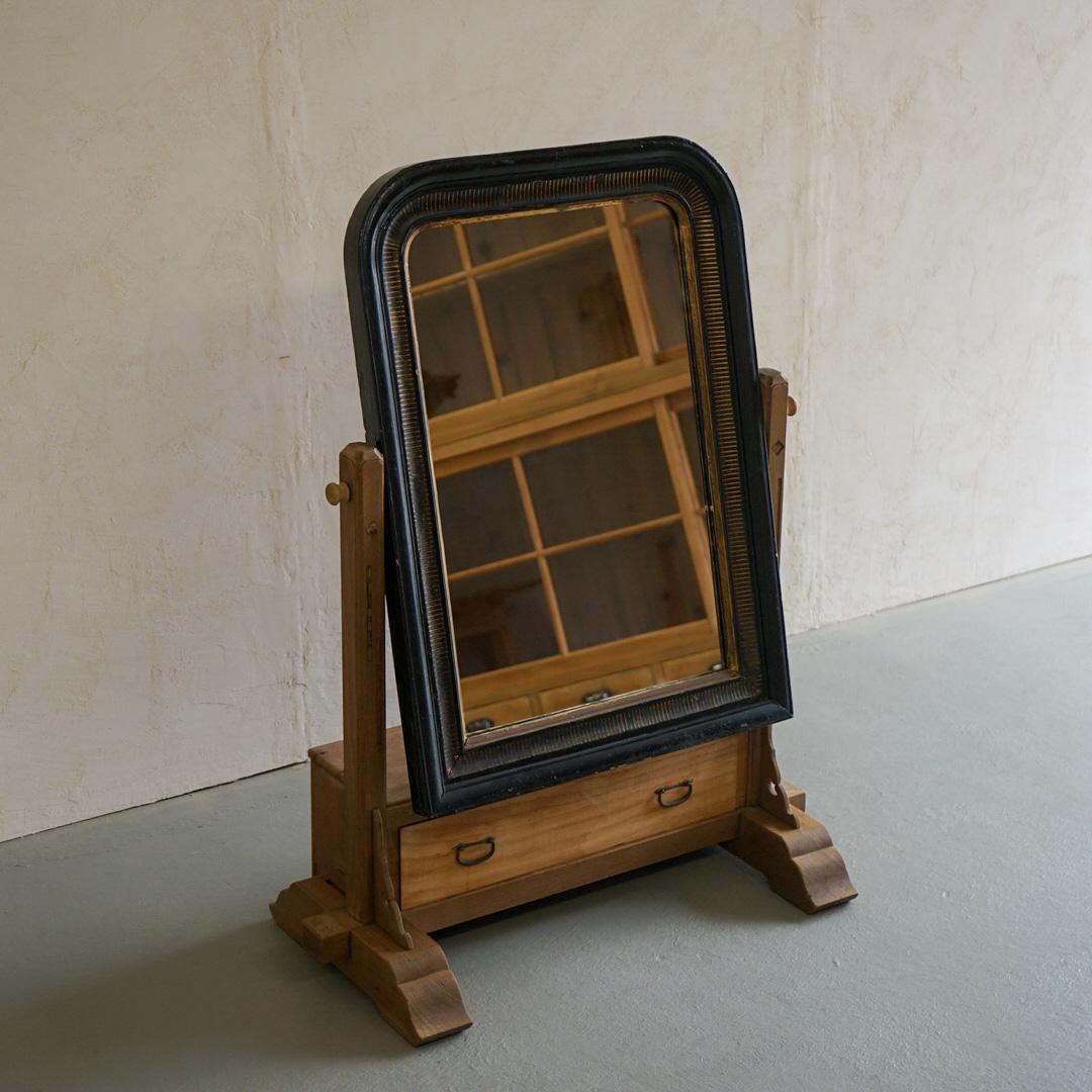 Meiji Japanese Antique Stand Mirror 1890s Marquetry Wabi-Sabi For Sale