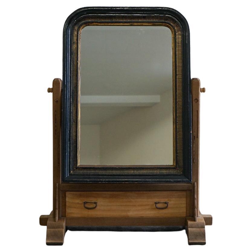 Japanese Antique Stand Mirror 1890s Marquetry Wabi-Sabi For Sale