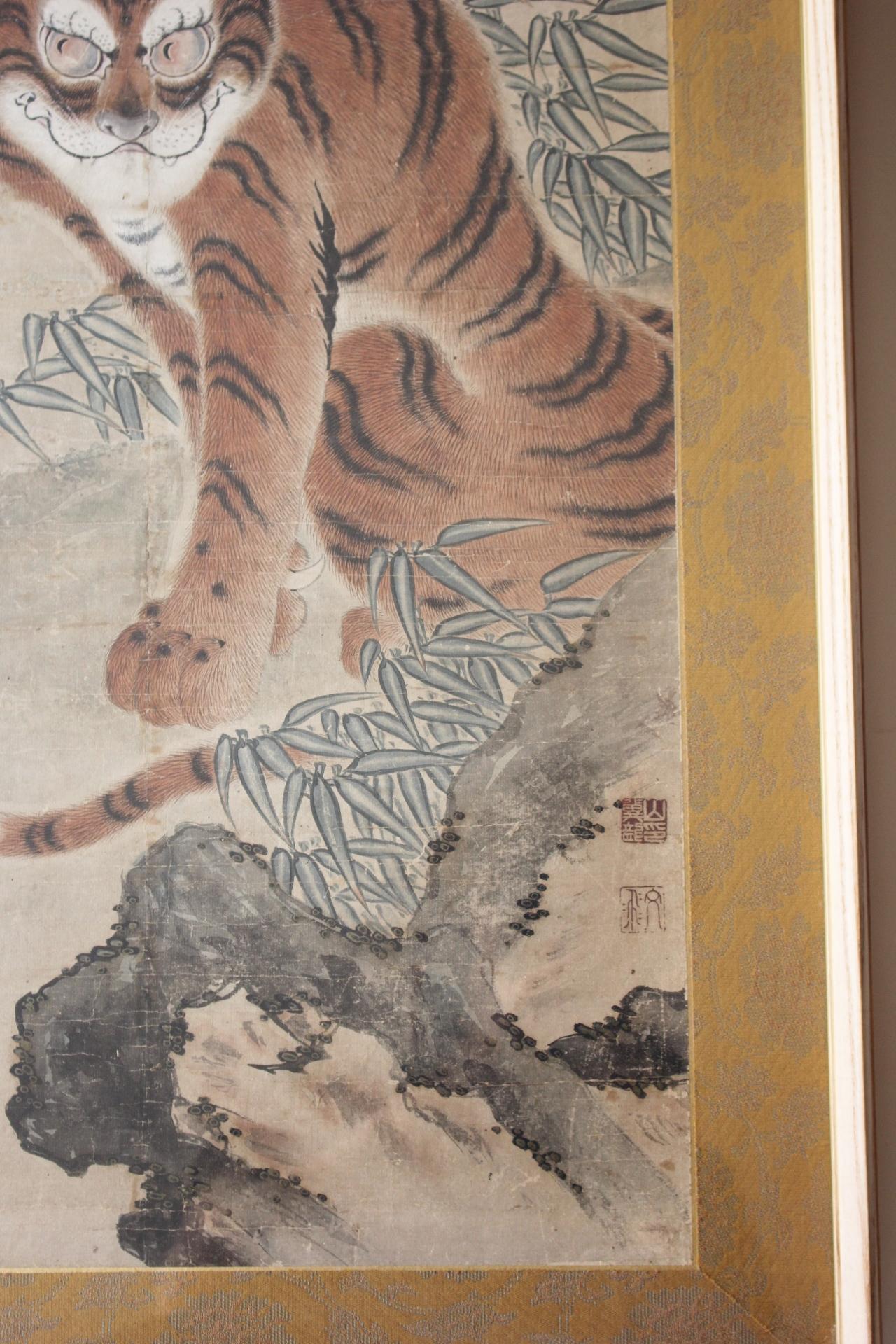 Japanische Antiquitäten Suzuki Kiryu(鈴木冀龍), Tigergemälde , Gerahmt auf Papier im Angebot 5