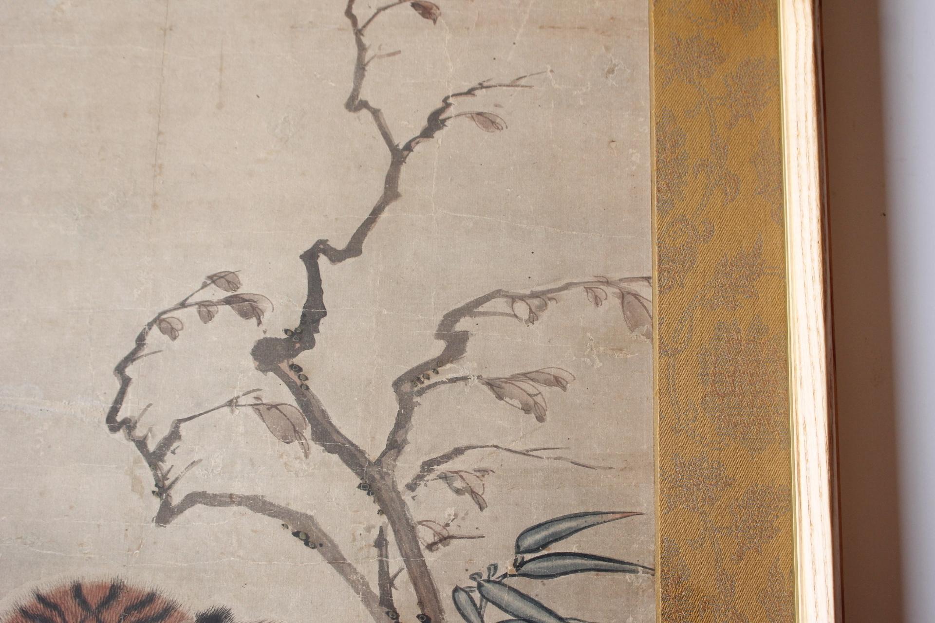 Japanische Antiquitäten Suzuki Kiryu(鈴木冀龍), Tigergemälde , Gerahmt auf Papier (19. Jahrhundert) im Angebot