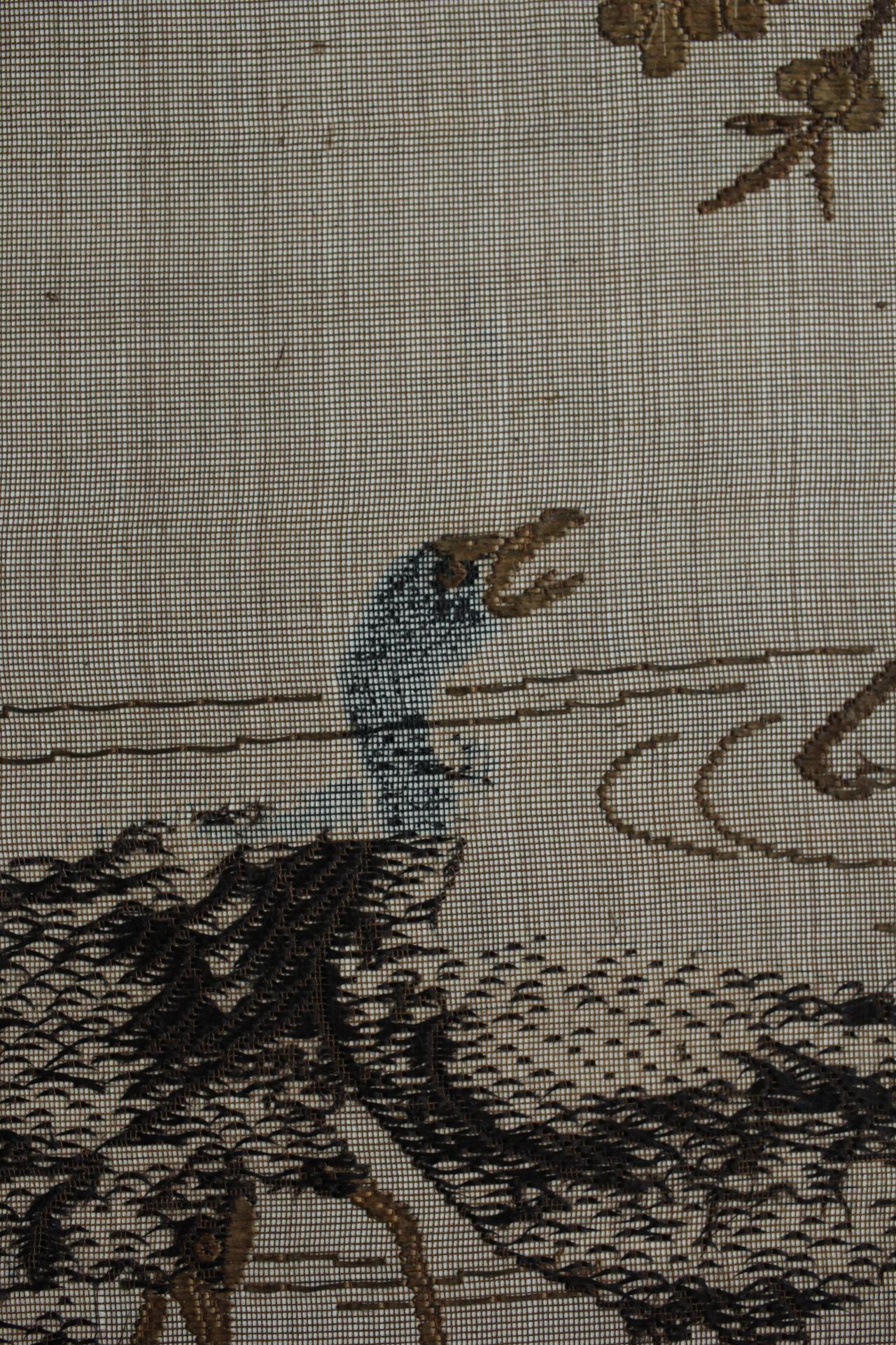Japanese Antiques Takeya-machi embroidery, bird picture, hanging scroll For Sale 7