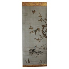 Japanese Antiques Takeya-machi embroidery, bird picture, hanging scroll