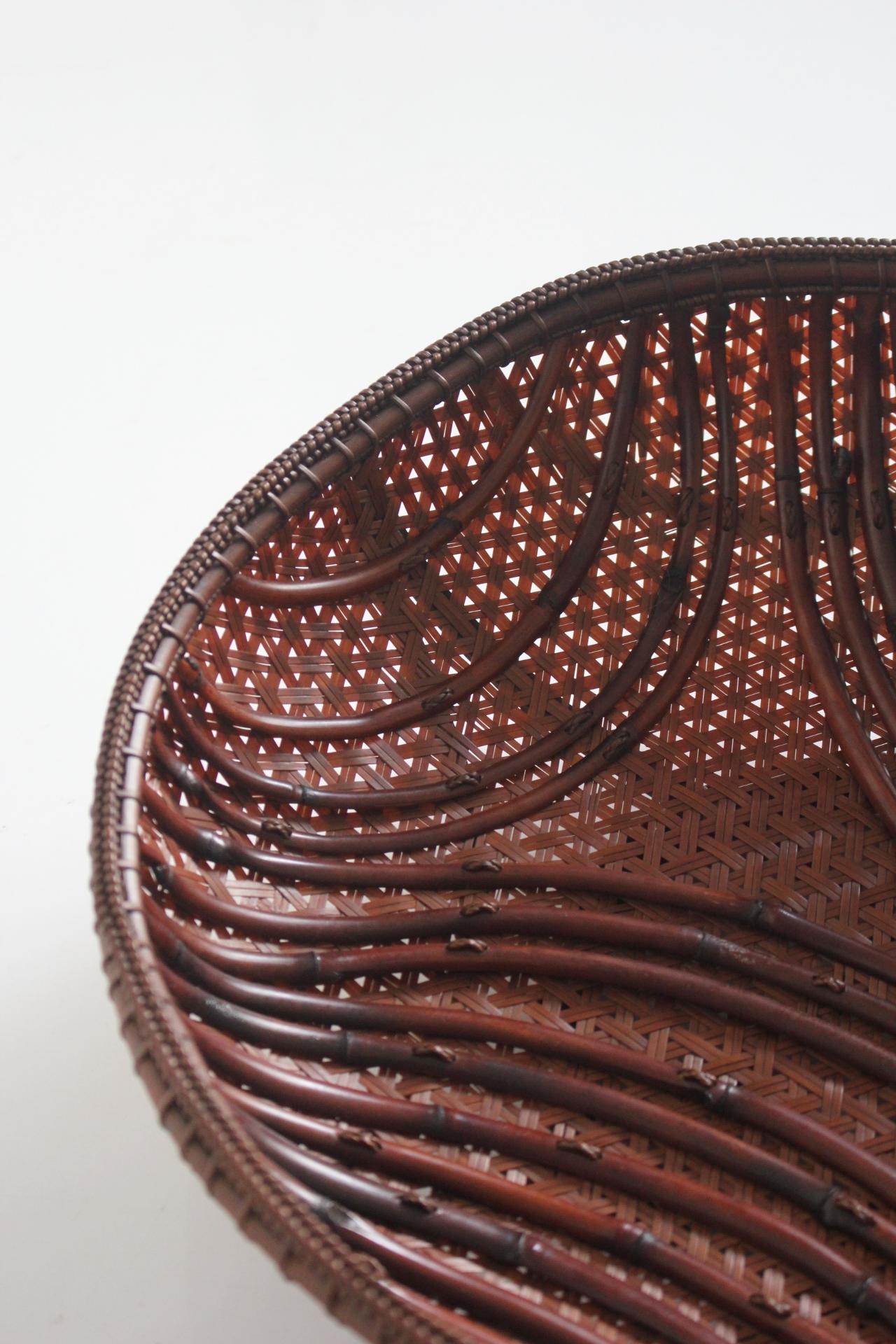 20th Century Japanese Antiques Tanaka Kosai Striped Flower Basket Bamboo Basket For Sale