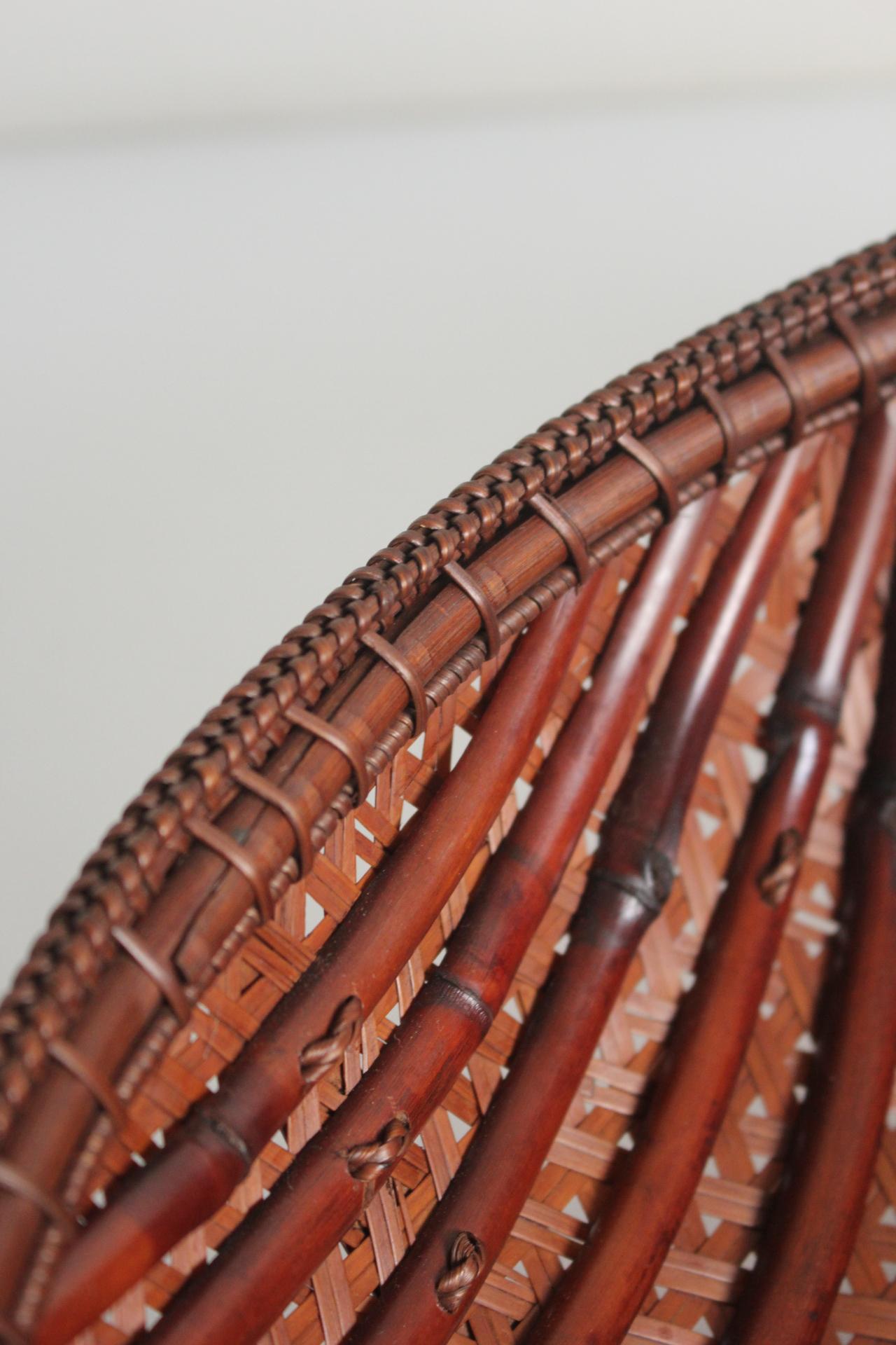 Japanese Antiques Tanaka Kosai Striped Flower Basket Bamboo Basket For Sale 2