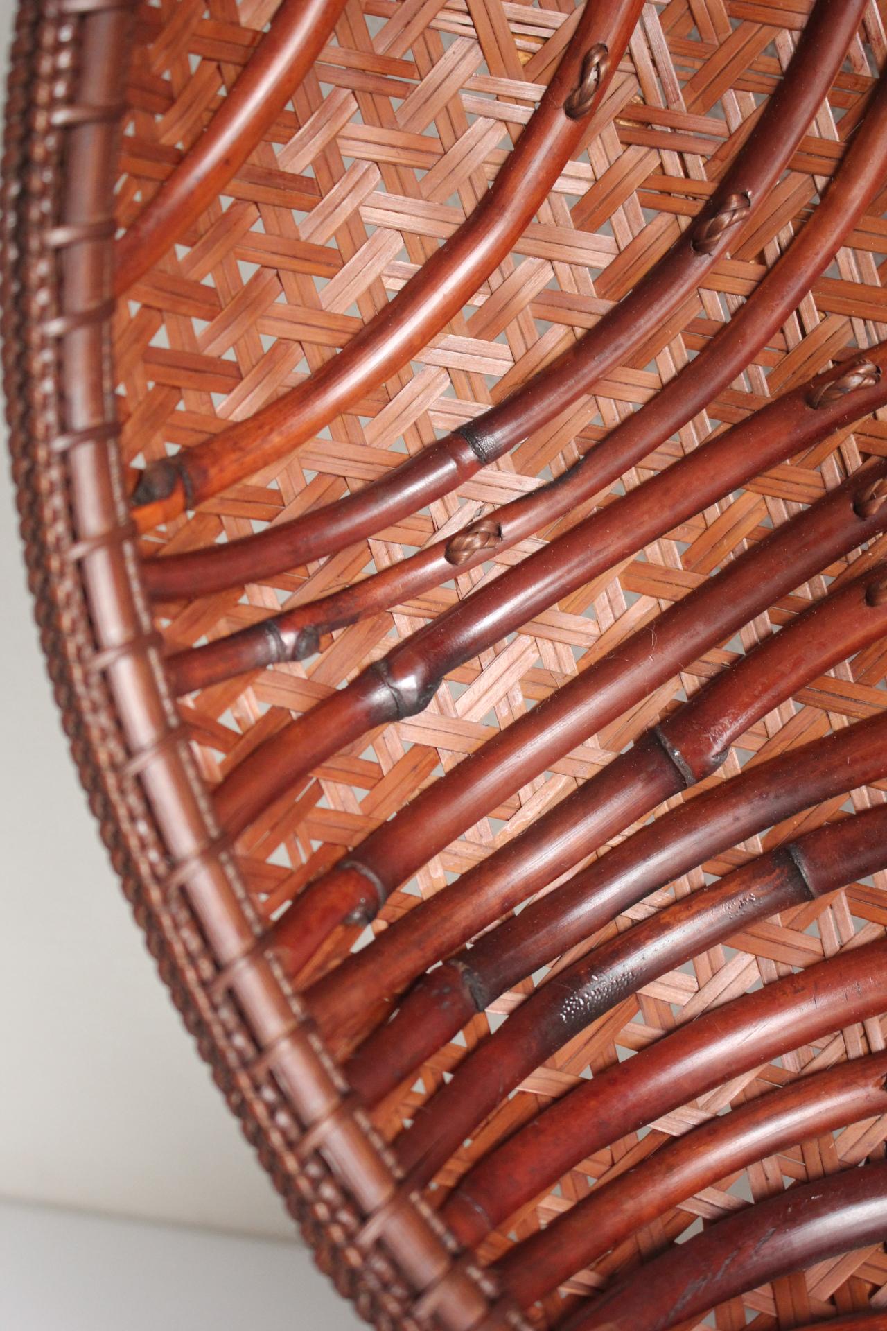 Japanese Antiques Tanaka Kosai Striped Flower Basket Bamboo Basket For Sale 3