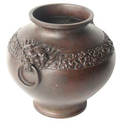 Japanese Antiques Tokyo copperware Takahashi Ryoun lion, peony motif big vase