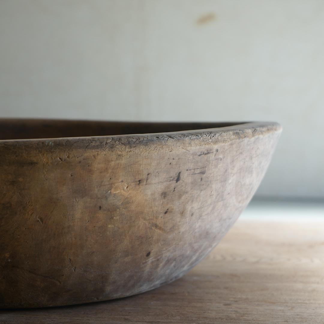 20th Century Japanese Antique Wooden Bowl 1910s-1940s Primitive Wabi-Sabi For Sale