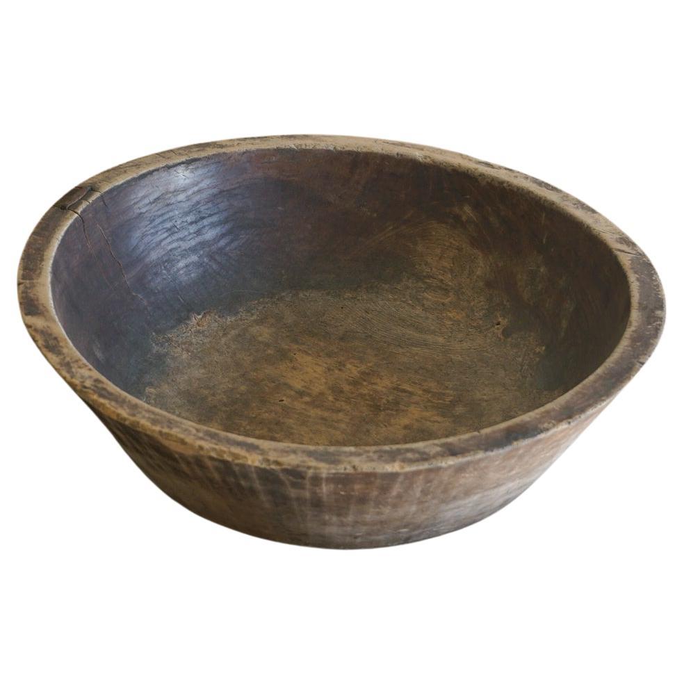 Japanese Antique Wooden Bowl 1910s-1940s Primitive Wabi-Sabi