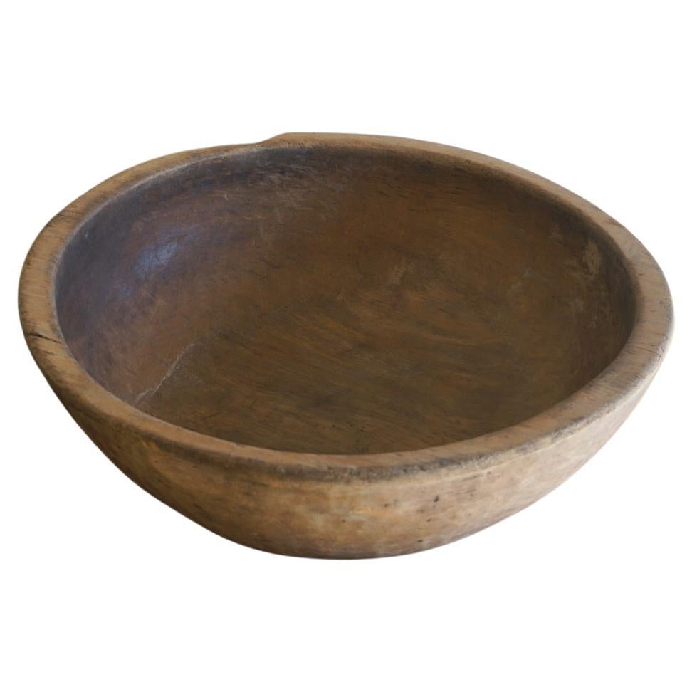 Japanese Antique Wooden Bowl 1910s-1940s Primitive Wabi-Sabi For Sale