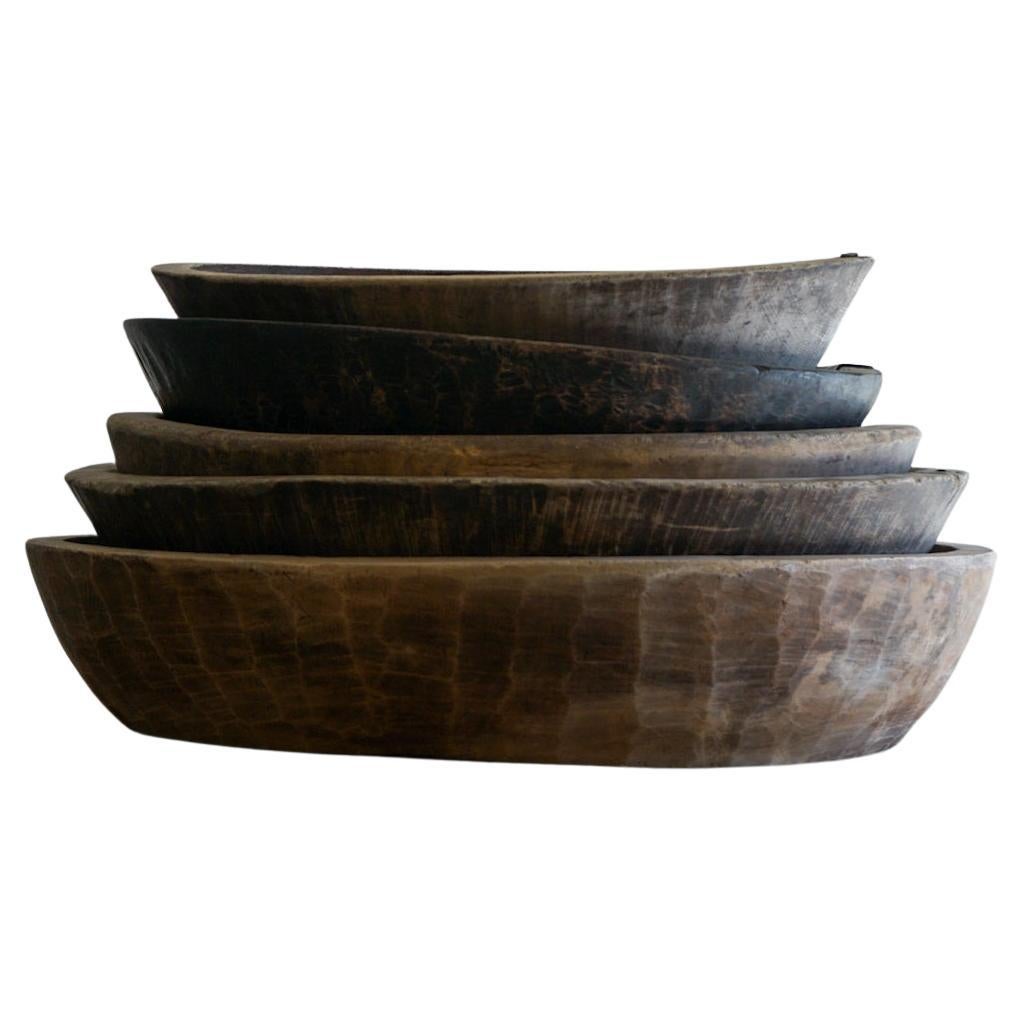 Japanese Antique Wooden Bowl 1910s-1940s Primitive Wabi-Sabi For Sale