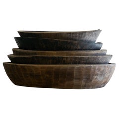 Japanese Antique Wooden Bowl 1910s-1940s Primitive Wabi-Sabi
