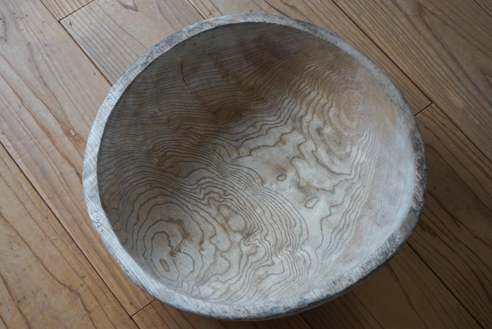 Meiji Japanese Antique Wooden Bowl 1910s-1940s Primitive Wabi-Sabi  For Sale