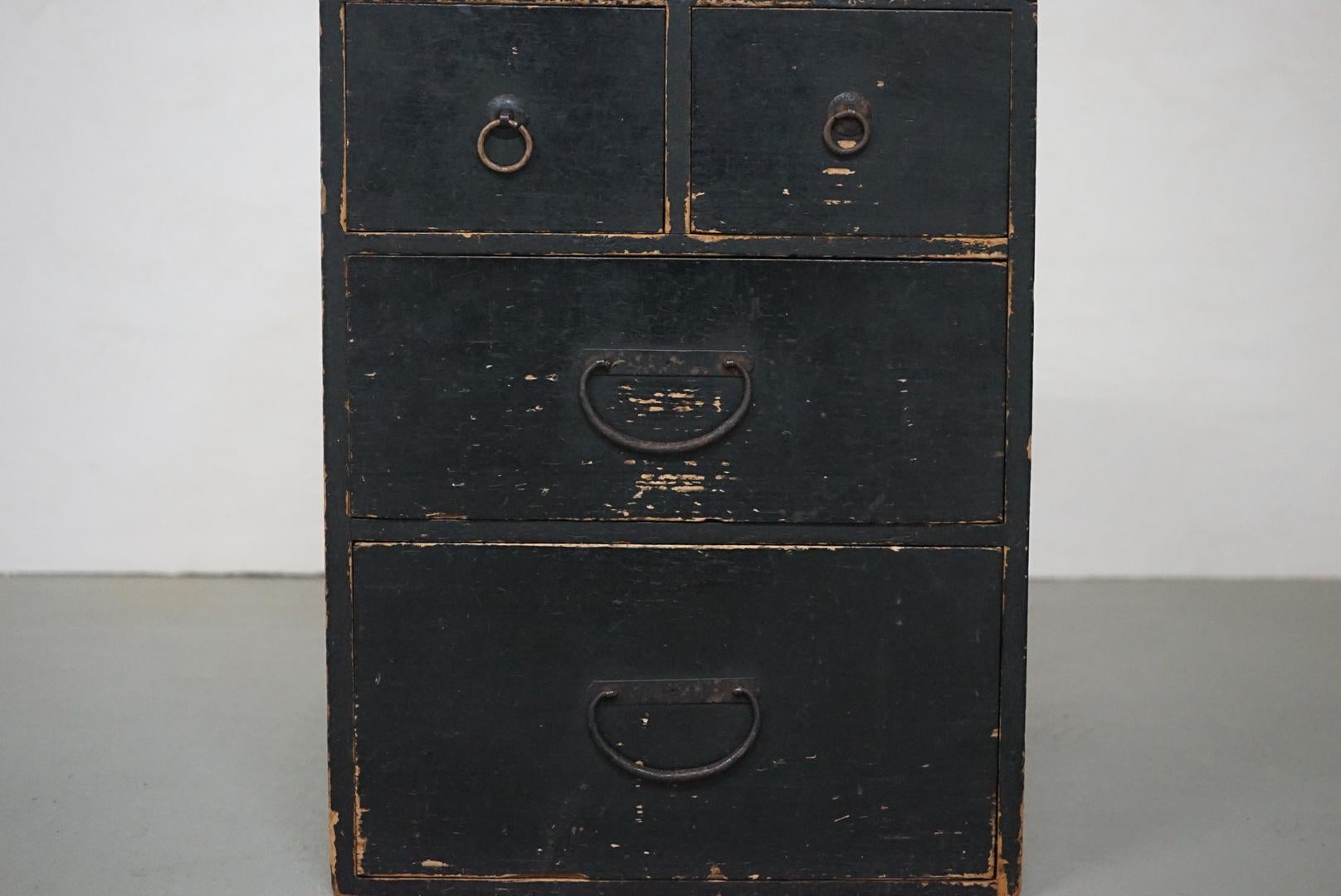 Meiji Japanese Antique Wooden Drawers Storage Box 1910s-1930s Wabi-Sabi For Sale