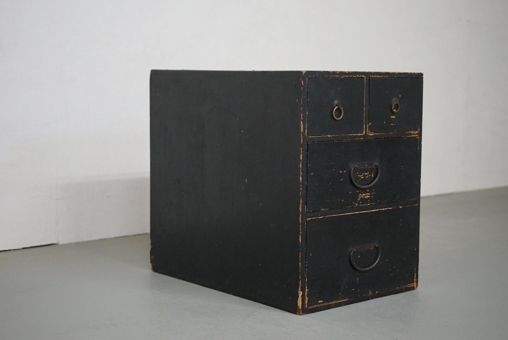 20th Century Japanese Antique Wooden Drawers Storage Box 1910s-1930s Wabi-Sabi