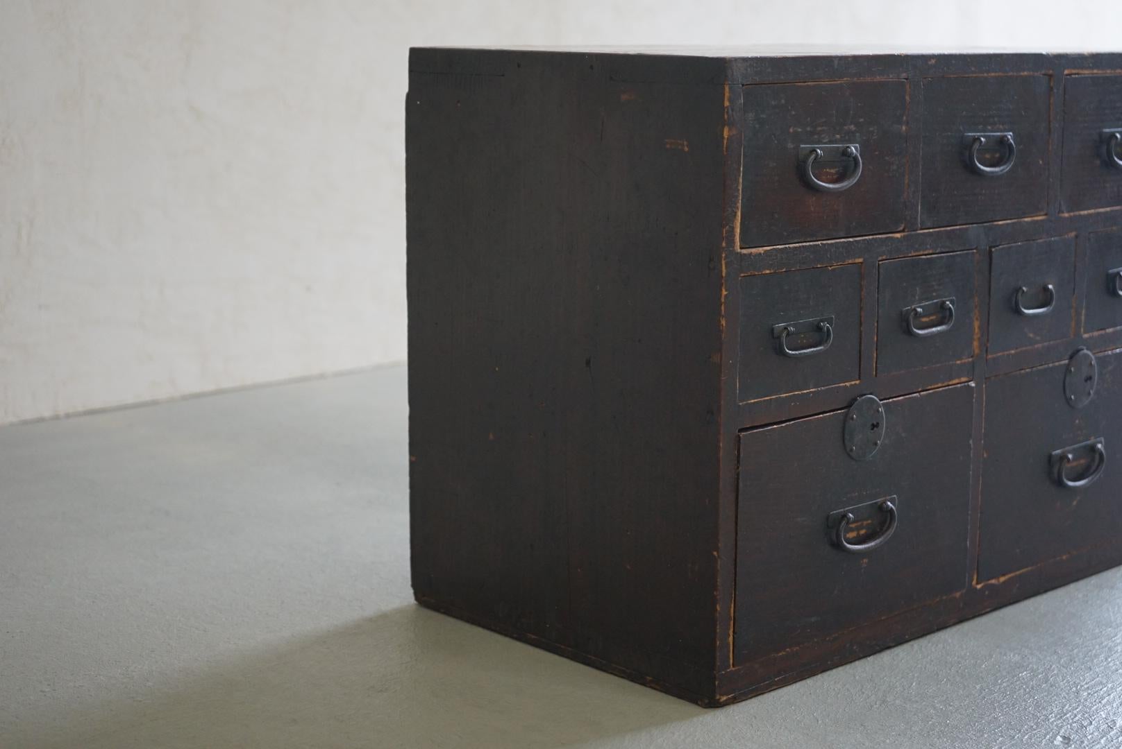 20th Century Japanese Antique Wooden Drawers Storage Box 1910s-1930s Wabi-Sabi For Sale