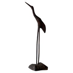 Japanese Antique"Wooden Crane Sculpture" 1860s~1900s/ Wabisabi Object Folk Art