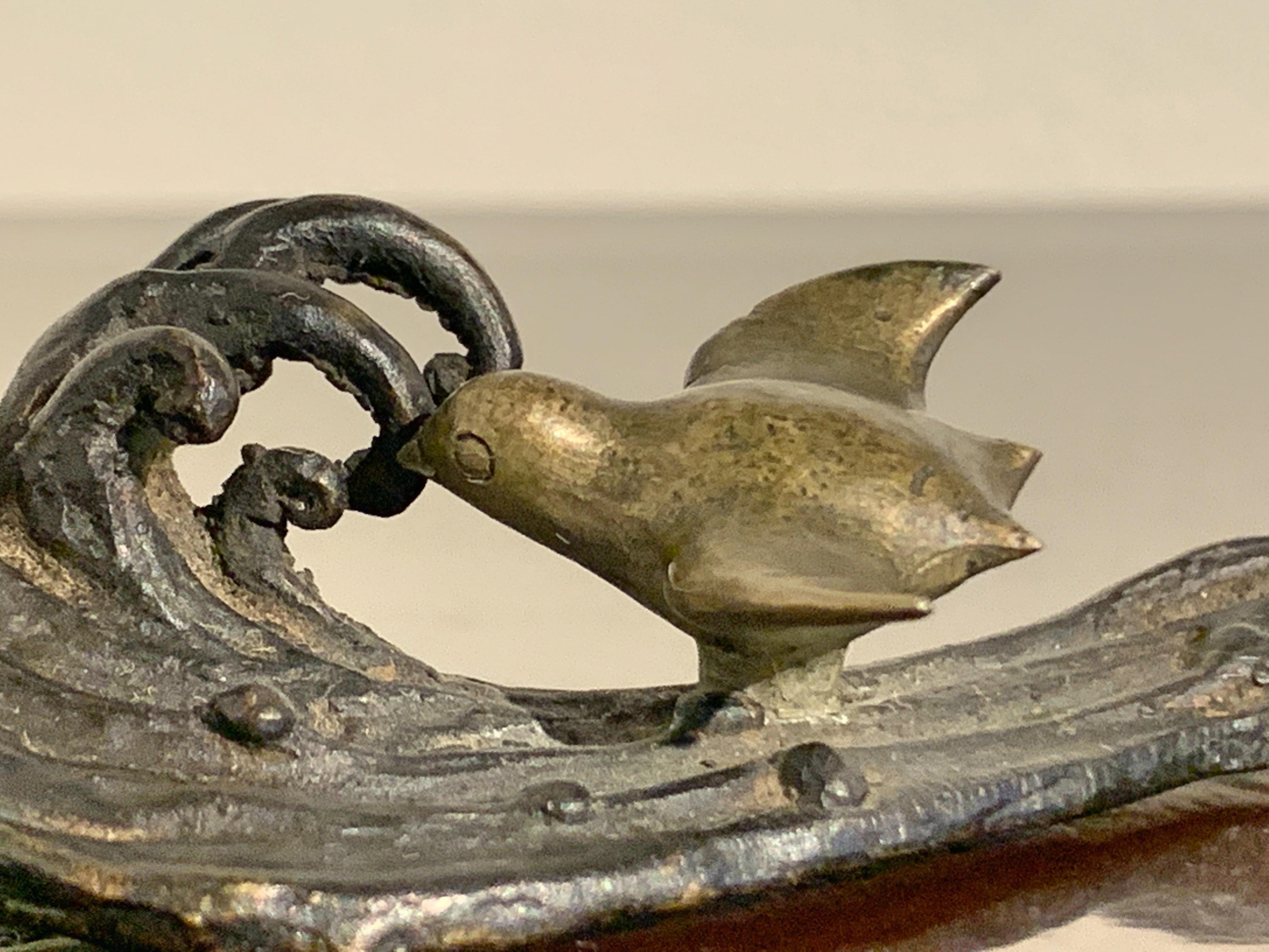 Japanese Archaistic Bronze Usabata with Waves and Plovers, Meiji Period 3