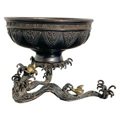 Japanese Archaistic Bronze Usabata with Waves and Plovers, Meiji Period