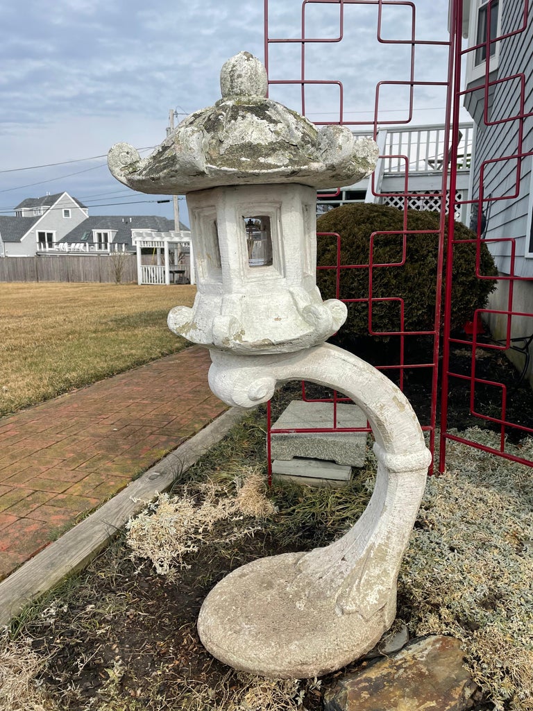 Showa Japanese Arched Kasuga Stone Garden Lantern For Sale